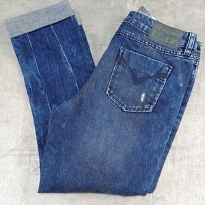 Harley Davidson Jeans Womens 28 x‎ 25 Boyfriend Cuffed Stretch Dark Blue Denim
